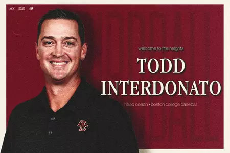Graphic image ft. headshot of new head baseball coach Todd Interdonato.