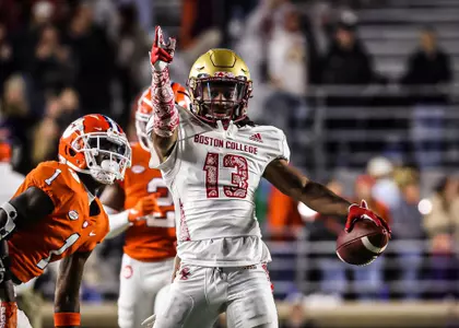 Dino Tomlin signals a first down after a catch vs. Clemson (2022).