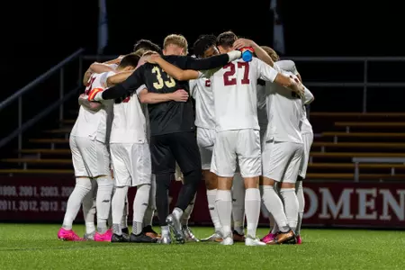 BC Men's Soccer Huddle Before BU