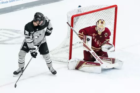 Jacob Fowler makes a save at Providence