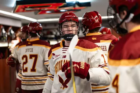 Aidan Hreschuk in the locker room