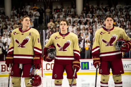 BC players line up for the National Anthem.
