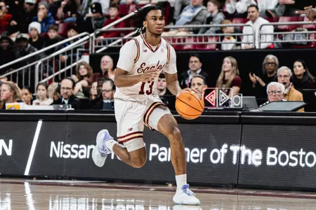 Boston College's Donald Hand Jr. driving to the basket