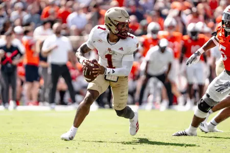 Thomas Castellanos moves in the pocket at Virginia.