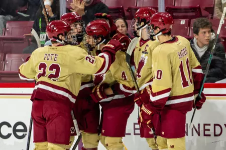 Men's Hockey celebration against USNTDP