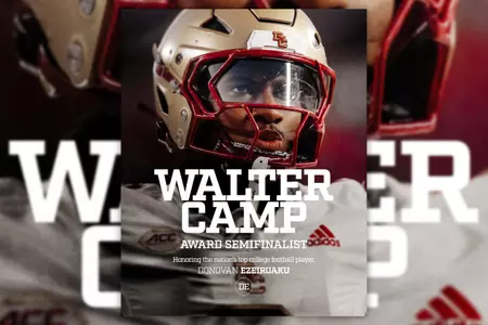 Graphic ft. Donovan Ezeiruaku w/ text "Walter Camp Award Semifinalist".