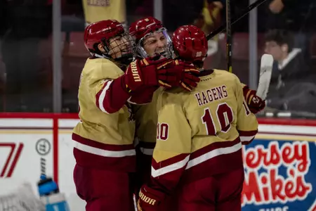 Ryan Leonard celebrates goal against Northeastern