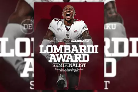 Graphic ft. Donovan Ezeiruaku and text "Lombardi Award Semifnialist"