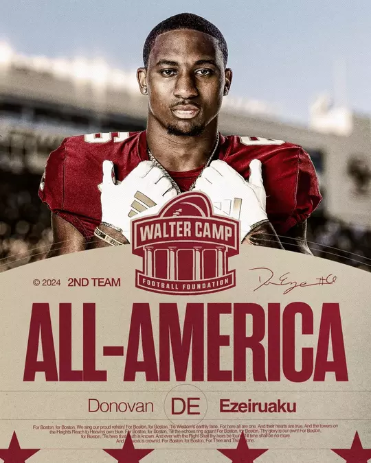Graphic ft. Donovan Ezeiruaku w/ text "Walter Camp All-America Second Team"