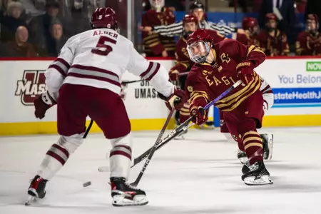 Ryan Leonard shoots and scores at UMass.