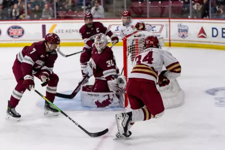 Gabe Perreault finds a crease and scores vs. UMass.