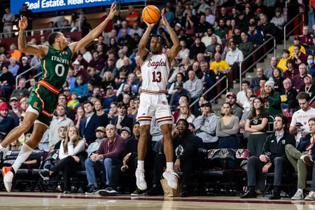 Boston College's Donald Hand Jr. connects on a 3-pointer against Miami