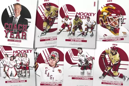 Collage of Hockey East postseason award graphics.