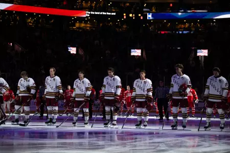 BC players during the National Anthem prior to the Hockey East Championship.