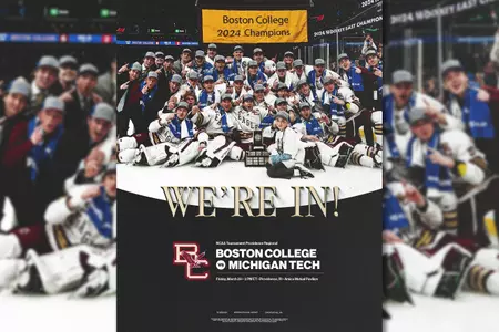 Graphic ft. Hockey East Champions and text "We're In".