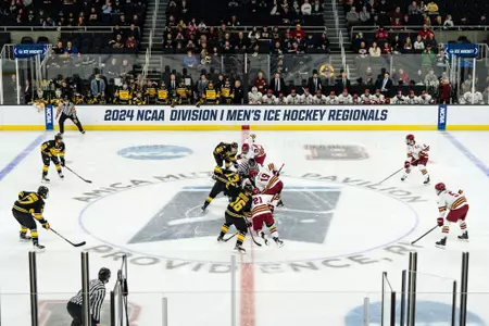 BC vs. Michigan Tech faceoff at Amica Mutual Pavilion in Providence.
