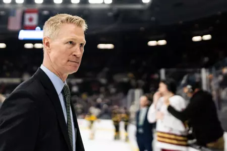 Greg Brown walks off the ice after BC defeated Michigan Tech in the NCAA Tournament.