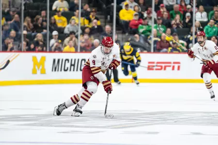 Ryan Leonard skates through center ice vs. Michigan.