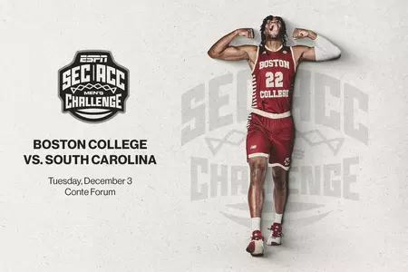 Boston College will host South Carolina as part of the second annual ACC/SEC Challenge, it was announced today by ESPN. The Eagles and Gamecocks will face off on Tuesday, Dec. 3.
