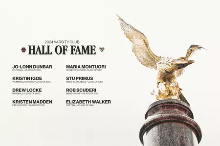 Boston College Varsity Club Class of 2024 Graphic: Jo-Lonn Dunbar, Kristin Igoe, Drew Locke, Kristen Madden, Maria Montuori, Stu Primus, Rob Scuberi, Elizabeth Walker