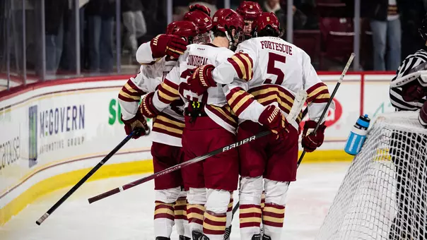 BC celebrates Vote goal against Harvard