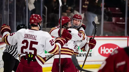 BC celebrating goal against Harvard