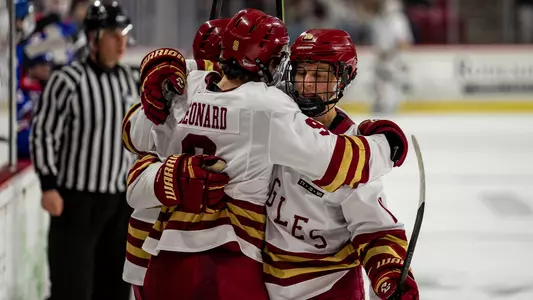 BC celebrating goal against UMass Lowell