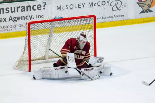 Louka Cloutier making save against Vermont