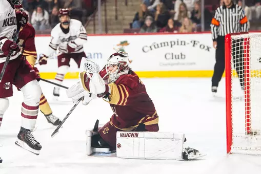 Louka Cloutier making a save against UMass