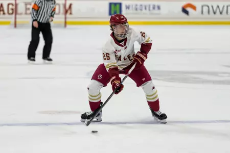 Luka Radivojevic scans the ice against UMass