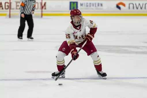 Luka Radivojevic scans the ice against UMass