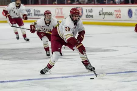 Dean Letourneau skating with the puck against Maine
