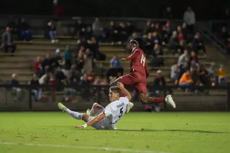 Michael Asare scoring his first goal of the night against Stanford