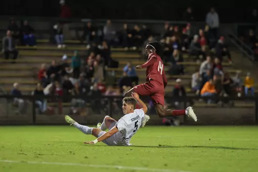 Michael Asare scoring his first goal of the night against Stanford