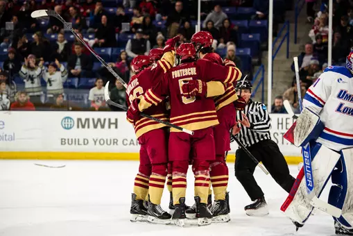 Eagles celebrate goal against UMass Lowell