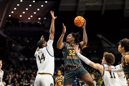Boston College Men's Basketball - Chad Venning attempts a hook shot vs. Notre Dame