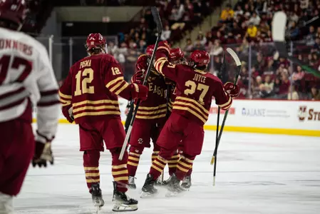 BC celebrates goal against UMass