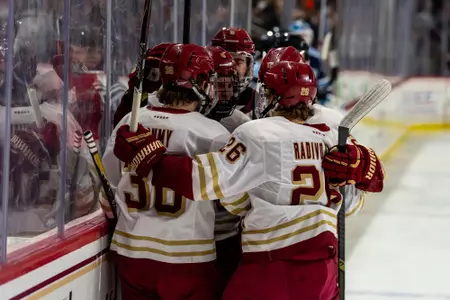 Eagles celebrate game-winning goal against Maine