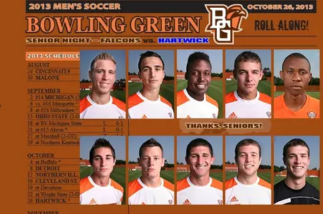 BGSU men's soccer seniors - Comiskey D'Agostino Grant Griesinger Hall Schewee Sikich Silva Snashall Wiest