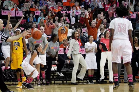 The Blade/Andy Morrison - BGSU celebrates a 2nd-half bucket against CMU