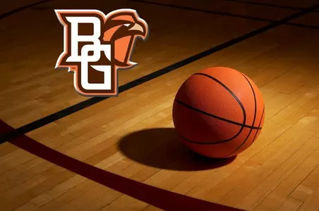 BGSU logo with a picture of a basketball