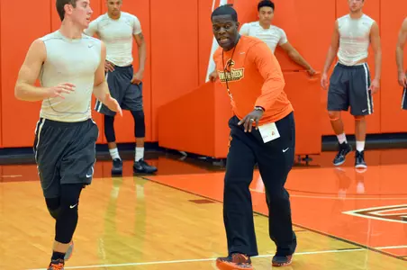 Coach Huger practice action