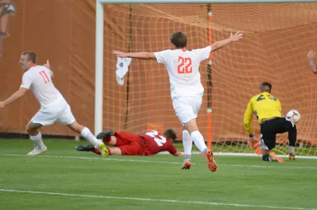 Pat Flynn Scores vs SIUE - Joe Sullivan celebrates - Larry Clapper photo