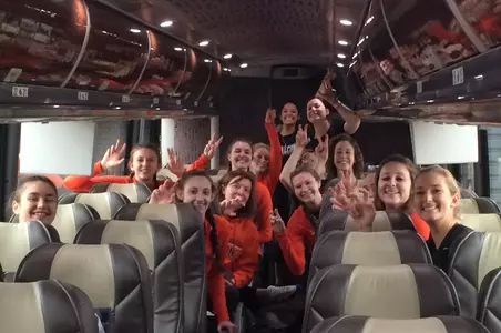 BGSU Volleyball team on the bus for European Tour