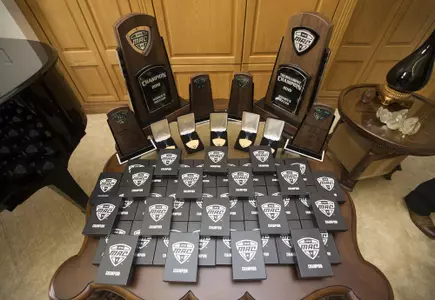 BGSU women's soccer 2018 MAC Championship trophies & medals