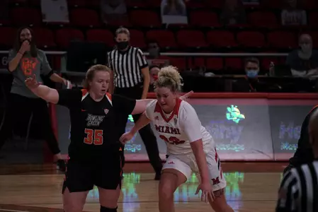Kadie Hempfling guards MU's Taylor Boruff - Jan 23 2021