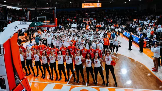 Fans cheer dance team on the court after win over Florida -- March 27 2023