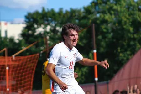 Eli Shope celebrates his second-half goal vs. Michigan - Sept. 4 2023