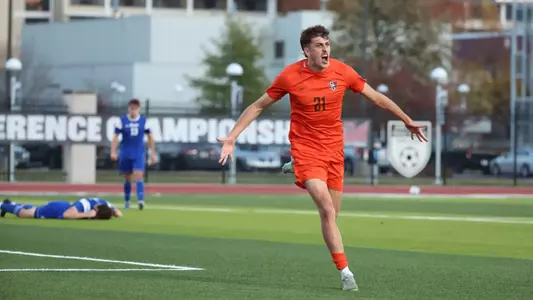 Trace Terry celebrates his goal, which would prove to be the winner, late in the second half of Wednesday's (Nov. 13) Drake match