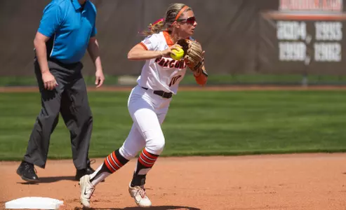 Part of a 1-8 putout in which the BGSU CF tagged a CMU player out between 1st & 2nd base